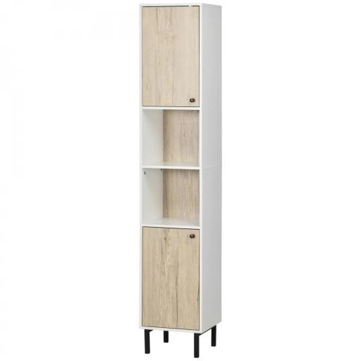 Columna de Baño con 6 Compartimentos para Ducha Aseo Dormitorio Estilo Moderno 31,5x30x169 cm Blanco y Roble [9]