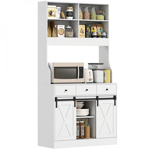 Alacena de Cocina con 2 Puertas Corredizas 3 Cajones Encimera para Microondas y Estantes Ajustables Blanco 93,5x40x180cm [9]