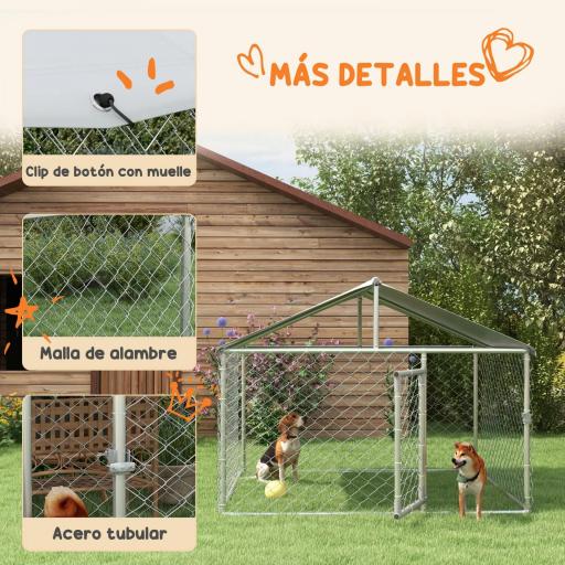 Jaula de Exterior para Perros Medianos con Cerradura Marco de Acero Toldo Impermeable y Anti-UV 200x200x150 cm Plata [3]