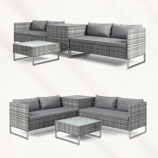 Conjunto de 4 Muebles de Jardín de Ratán con 2 Sofás Dobles Mesa Central Mesa con Arcón Cojines Extraíbles para Terraza Exterior 132x69x64 cm Gris [6]