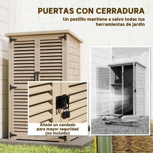 Caseta de Jardín de Madera 75x50x118 cm Armario para Almacenaje de Herramientas con 2 Estantes y 2 Puertas Natural [5]