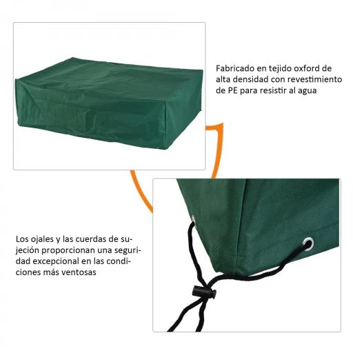 Funda para Muebles de Jardín Exterior Impermeable Tela Oxford con Cierre de Cordón y Ojales 222x155x67 cm Verde Oscuro [3]
