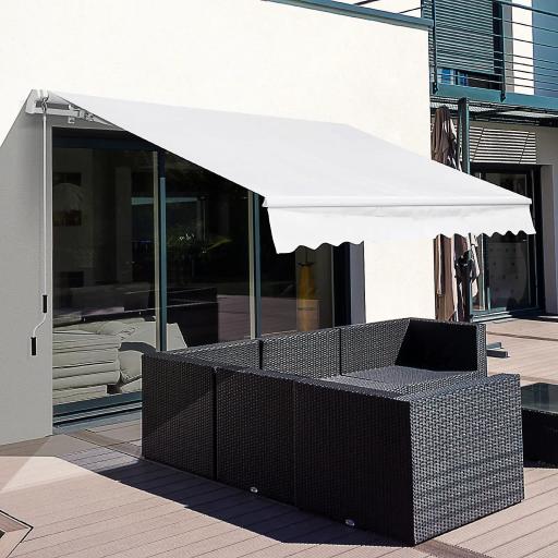 Toldo Manual Retráctil 350x250 cm Toldo para Balcón con Manivela de Metal Impermeable y Anti-UV Toldo Enrollable de Exterior para Jardín Terraza Ventanas Blanco