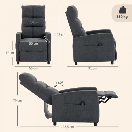 Sillón de Masaje Reclinable con Reposapiés 2 Zonas de Masaje Respaldo Alto Bolsillos Tapizado en Chenilla Gris [1]