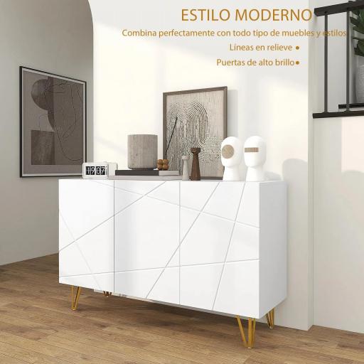 Aparador de Entrada con 3 Puertas y Estantes Ajustables para Cocina Sala 120x40x75 cm Blanco Brillante [2]