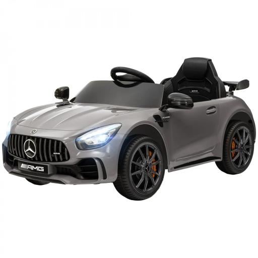 Coche Eléctrico para Niños de +3 Años Mercedes-Benz AMG GTR con Batería 12V Mando a Distancia Faros Bocina Música Plata [10]
