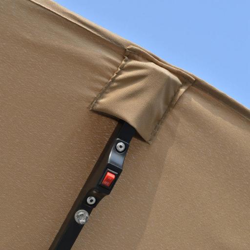 Sombrilla Doble 450x265x240 cm con 48 Luces LED Manivela Protección Solar para Terraza Balcón Piscina Caqui [7]