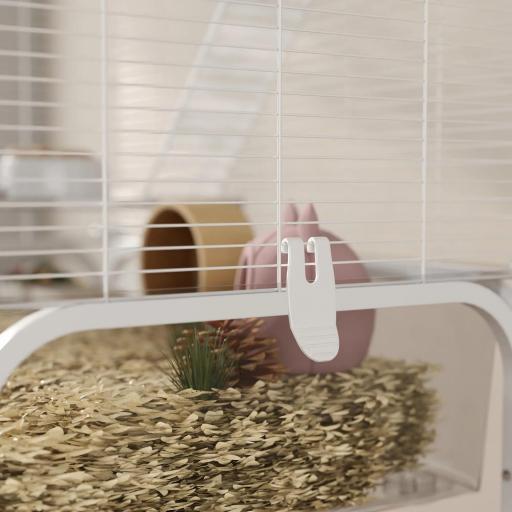 Jaula para Animales Pequeños de 4 Niveles con Ruedas Bandeja Profunda Rampas Plataformas y Comedero 73x47x123 cm Blanco [2]
