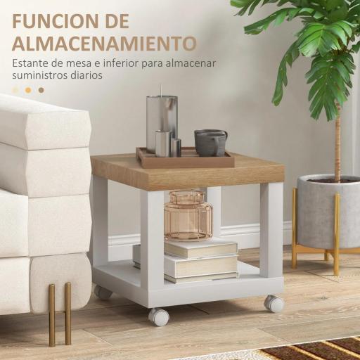 Mesa Auxiliar con Ruedas Estante Abierto Mesa para Sofá Sala Dormitorio 40x40x40 cm Natural y Blanco [5]