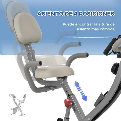 Bicicleta Estática Plegable 3 en 1 con Respaldo y 8 Niveles Resistencia Magnética, Bicicleta Estática para Casa Ajustable con Monitor LCD Volante Banda Sensor de Pulso Soporte de Teléfono Gris [7]