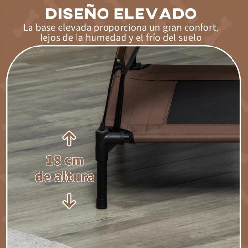 Cama Elevada para Mascotas con Toldo Extraíble Tela Transpirable para Interior y Exterior 92x76x90 cm Marrón [3]