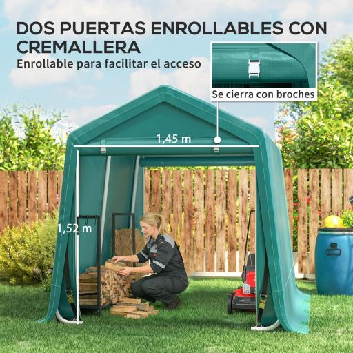 Carpa de Jardín Exterior 2,4x2x2 m Cobertizo Exterior con 2 Puertas con Cremallera Impermeable Anti-UV Carpa Verde [4]