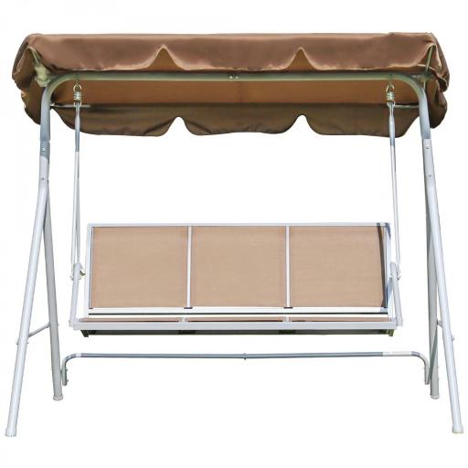 Columpio Jardín Exterior Balancín Jardín Exterior de 3 Plazas con Toldo Ajustable Respaldo Transpirable y Marco de Metal para Terraza Balcón Carga 240 kg 171x108x150 cm Marrón [8]