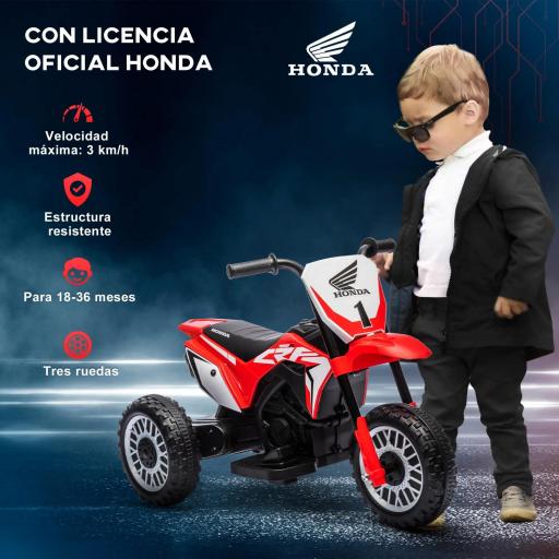 Moto Eléctrica Infantil con Licencia Honda CRF450RL con Velocidad 3 km/h Bocina Sonido de Arranque 71x40,5x43,5 cm Rojo [4]
