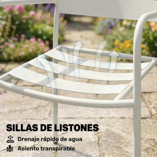 Conjunto de Jardín Exterior de 3 Piezas de Acero Galvanizado con 2 Sillas y Mesa de Vidrio Templado Blanco [7]