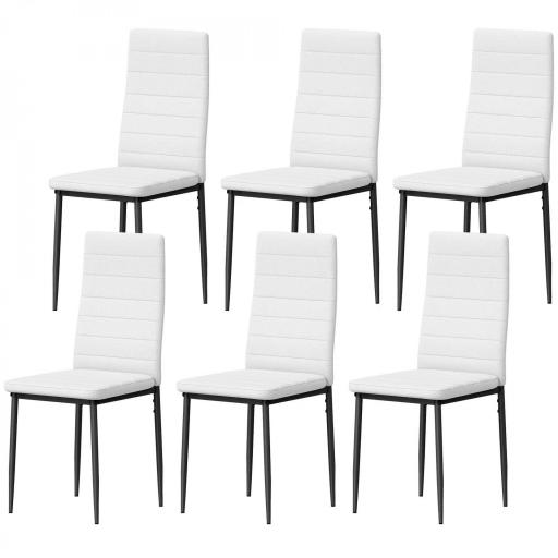 Pack de 6 Sillas de Comedor Modernas Tapizadas en Lino Sintético con Respaldo Alto y Patas de Metal 41x50x97 cm Blanco [9]