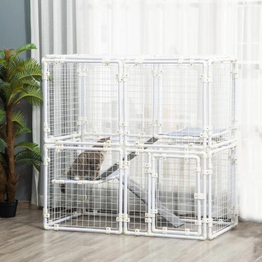 Valla Metálica para Mascotas Parque para Conejos Conejera con 16 Paneles Puerta con Pestillo y Escalera para Cobayas Gatos Cachorros Diseño DIY 68x68x2,5 cm Blanco