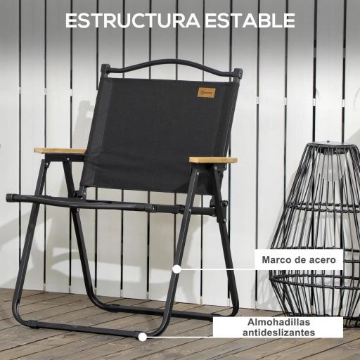 Set 2 Sillas de Jardín Plegables con Reposabrazos Sillas para Camping y Playa en Tela Oxford y Acero 54x59x78 cm Negro [3]