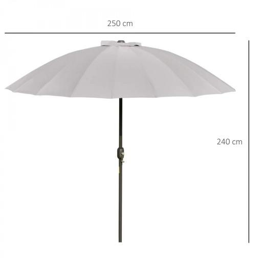 Sombrilla de Jardín Ø250x240 cm con Manivela Parasol con Ángulo Inclinable con 18 Varillas para Exterior Gris Claro [4]
