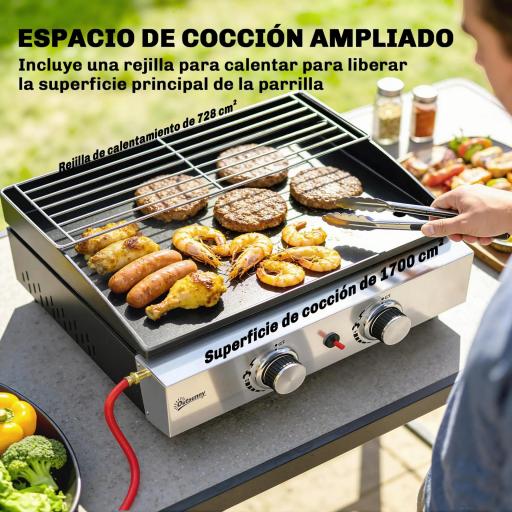 Barbacoa de Gas con 2 Quemadores 5 kW Barbacoa Portátil con Plancha Rejilla Calentadora y Recogedor Grasa Negro [4]