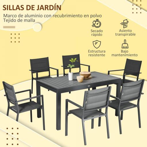 Juegos de Comedor de Jardín con Marco de Aluminio Mesa Extensible y 8 Sillas Apilables para Terraza Patio Gris [2]