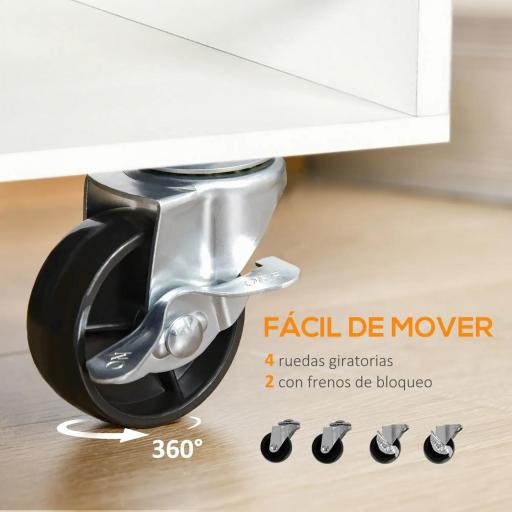 Carrito de Cocina Verdulero con 1 Cajón Puerta de Vidrio y Estantes Carro Auxiliar con Ruedas 65x39x80 cm Natural [3]