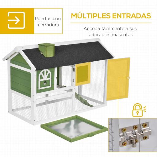 Jaula para Conejos Grande 120x60x79 cm con Techo Asfáltico Bandeja Extraíble Escalera y Chimenea para Exterior Verde [4]