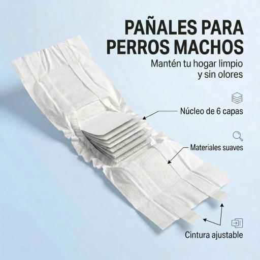 Pañales Desechables para Perros Machos 48 Unidades Súper Absorbentes Antifugas para Cachorros Talla M [2]