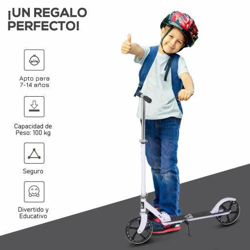 Patinete Plegable para Niños de 7-14 Años Scooter Infantil Manillar Ajustable en Altura de 4 Niveles con Freno Blanco [1]