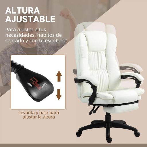 Silla de Masaje Reclinable con Altura Ajustable Reposapiés Retráctil y Control Remoto 68,5x68,5x113-121 cm Crema [3]