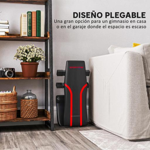 Banco de Musculación Ajustable Plegable con Respaldo y Asiento Regulables Estructura de Acero y Rodillos para Piernas [5]
