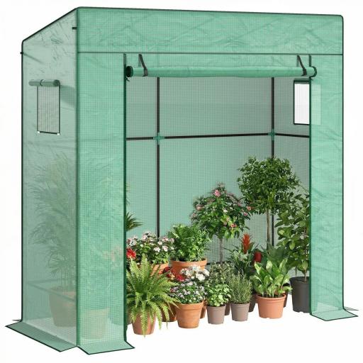 Invernadero de Exterior con Ventanas de Malla y Puerta con Cremallera para Cultivar Plantas Flores 196x77x197 cm Verde [9]