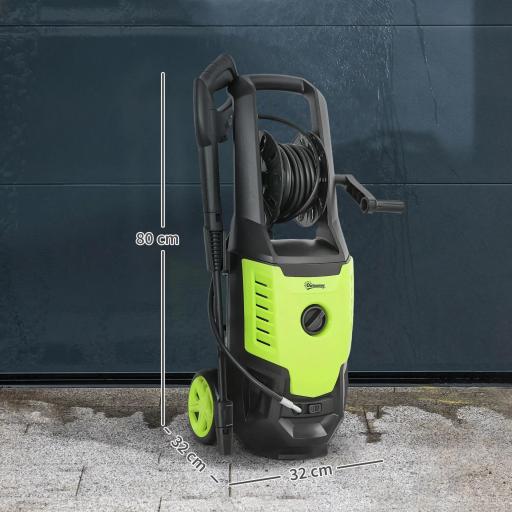 Hidrolimpiadora de Alta Presión 2200W con Accesorios Ángulo Ajustable y Parada Automática 32x32x80 cm Verde y Negro [1]