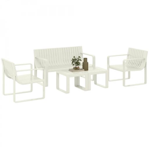 Conjunto de Jardín de 5 Piezas con Sofá de 2 Plazas Sillones y Mesas Diseño de Lamas Polipropileno Impermeable Anti-UV [7]