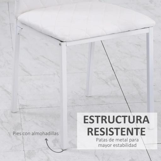 Pack de 4 Sillas de Comedor, Sillas de Cocinas Modernas, Respaldo Alto con Costuras Decorativas de Diamantes, Tapizadas en Cuero Sintético, Patas de Acero, Blanco [2]