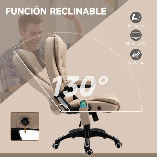 Silla Oficina con Masaje de 6 Puntos con Función Basculante con Calefacción Altura Ajustable 67x74x107-116 cm cm Caqui [7]