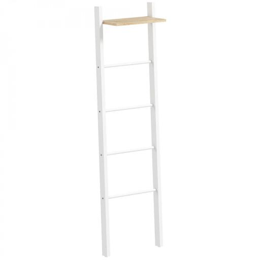 Toallero Escalera con Estante Superior y 4 Barras Toallero de Baño para Apoyar en Pared 43x20x151 cm Blanco y Roble [9]