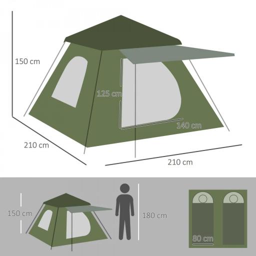 Tienda de Camping Pop-up para 2-3 Personas Impermeable 2000 mm con Bolsa de Trasporte 210x210x150 cm Verde [1]