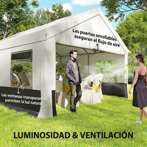 Carpa para Fiestas 4x6 m Carpa de Jardín con Paredes Extraíbles 2 Puertas y Ventanas UPF30+ para Boda Gris y Blanco [3]