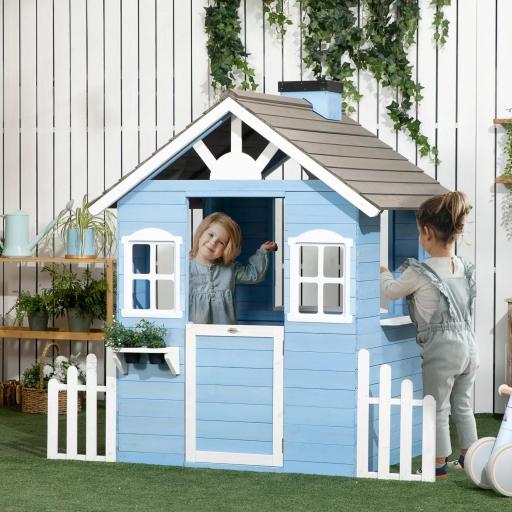 Casita Infantil de Madera Casa de Juegos Exterior para Niños de 3-7 Años 51x112,5x142 cm Azul
