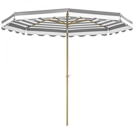 Sombrilla Grande con Protección UV 50+ y Toldo Ajustable para Jardín Patio y Terraza Ø2,68x2,37 m Rayas Gris y Blanco [8]