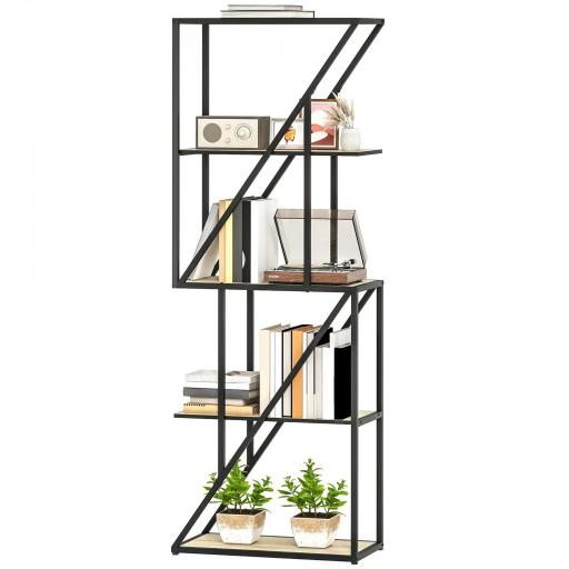 Librería de 5 Niveles Estantería para Libros Industrial con Estantes Abiertos y Marco de Acero 60x30x165 cm Roble [8]