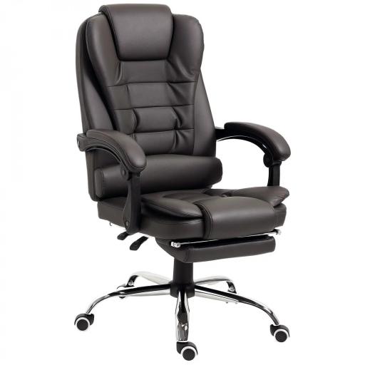 Silla de Escritorio con Reposapiés Silla Ejecutiva Giratoria con Altura Ajustable Tapizada en PU y Reposabrazos Café [9]