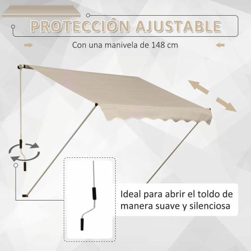 Toldo Manual 395x245 cm con Manivela Toldo Balcón Patio Terraza de Aluminio y Tejido Poliéster 280 g/m² Anti-UV Beige [3]