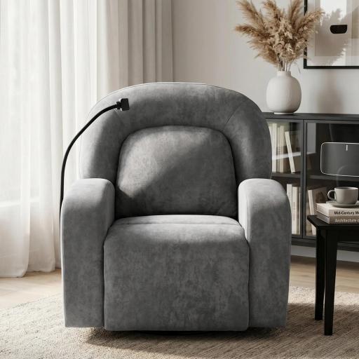 Sillón Relax Reclinable 3 en 1 con Función Mecedora Giratorio 360° Soporte para Teléfono Asiento Amplio Gris