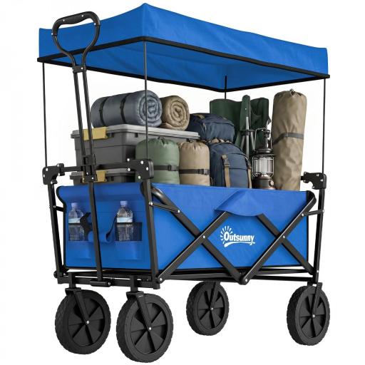 Carro Plegable con Toldo Desmontable Longitud y Ángulo del Mango Ajustables y Bolsa de Transporte Carga 100 kg Azul [9]