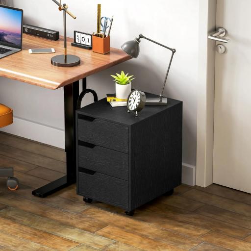 Cajonera de Oficina con Ruedas 3 Cajones Cajonera para Escritorio Estudio 40x50x57,5 cm Negro [3]