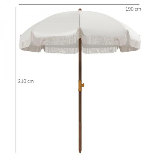 Sombrilla de Playa con Flecos Ø190x210 cm con 8 Varillas Apertura Manual Anti-UV Impermeable y Bolsa de Transporte Gris [1]