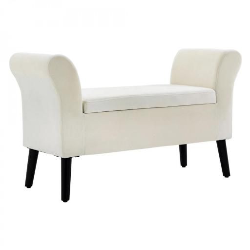Banco de Almacenamiento con Tapa Abatible Reposabrazos y Patas de Madera para Salón 111,5x41x65 cm Crema [8]