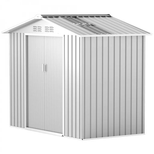 Caseta de Jardín 213x130x185 cm con Puertas Correderas y Claraboya para Almacenamiento de Herramientas Gris Plata [8]